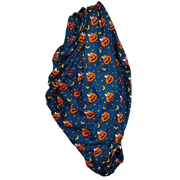 New Peanuts Snoopy Spooky Halloween Queen Sheet Set Pumpkin Navy Blue Stars Moon - Picture 4 of 8